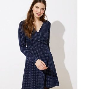 Loft Geo Jacquard Knit Wrap Dress Polka Dots Blue